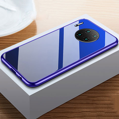 Custodia Lusso Alluminio Laterale Specchio 360 Gradi Cover M02 per Huawei Mate 30 Pro Blu