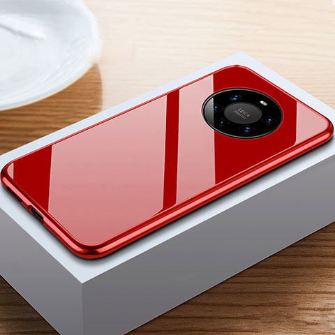 Custodia Lusso Alluminio Laterale Specchio 360 Gradi Cover M02 per Huawei Mate 40 Pro+ Plus Rosso