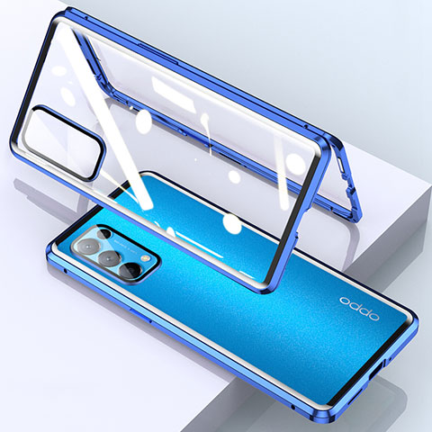 Custodia Lusso Alluminio Laterale Specchio 360 Gradi Cover M02 per Oppo Reno5 Pro 5G Blu