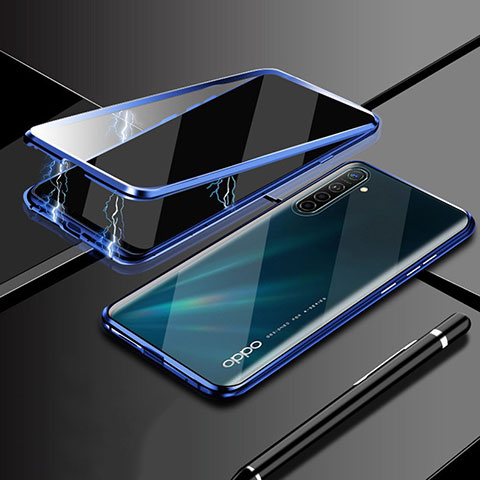 Custodia Lusso Alluminio Laterale Specchio 360 Gradi Cover M02 per Realme X2 Blu