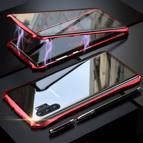 Custodia Lusso Alluminio Laterale Specchio 360 Gradi Cover M02 per Samsung Galaxy Note 10 Plus Rosso