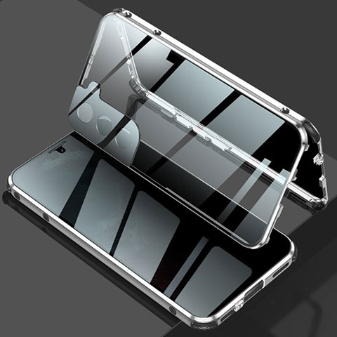 Custodia Lusso Alluminio Laterale Specchio 360 Gradi Cover M02 per Samsung Galaxy S21 5G Argento