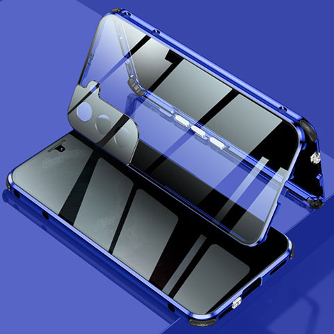 Custodia Lusso Alluminio Laterale Specchio 360 Gradi Cover M02 per Samsung Galaxy S23 5G Blu