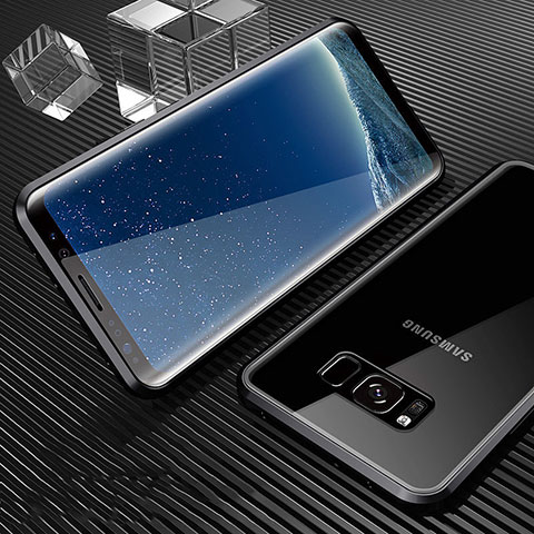 Custodia Lusso Alluminio Laterale Specchio 360 Gradi Cover M02 per Samsung Galaxy S8 Nero