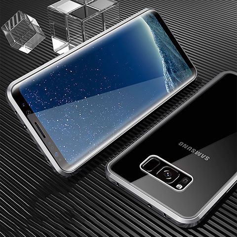 Custodia Lusso Alluminio Laterale Specchio 360 Gradi Cover M02 per Samsung Galaxy S8 Plus Argento