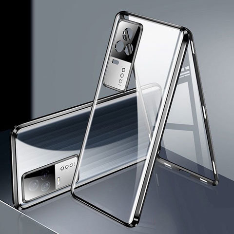 Custodia Lusso Alluminio Laterale Specchio 360 Gradi Cover M02 per Vivo iQOO 8 5G Nero
