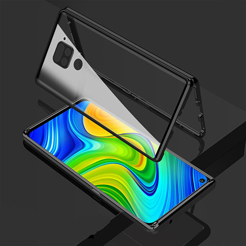 Custodia Lusso Alluminio Laterale Specchio 360 Gradi Cover M02 per Xiaomi Redmi Note 9 Nero