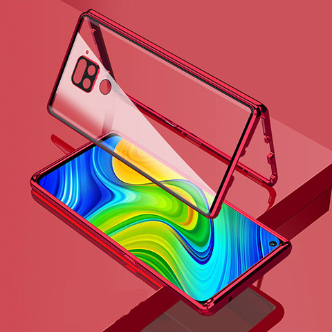 Custodia Lusso Alluminio Laterale Specchio 360 Gradi Cover M02 per Xiaomi Redmi Note 9 Rosso