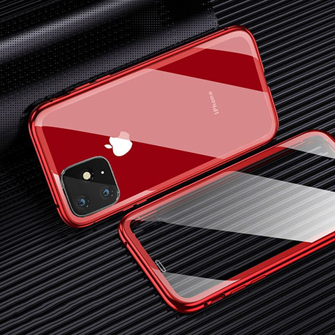 Custodia Lusso Alluminio Laterale Specchio 360 Gradi Cover M03 per Apple iPhone 11 Pro Rosso