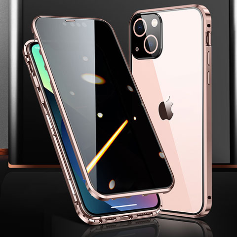 Custodia Lusso Alluminio Laterale Specchio 360 Gradi Cover M03 per Apple iPhone 14 Plus Oro Rosa