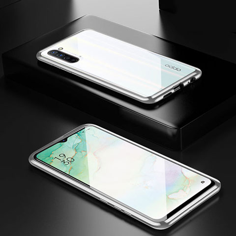 Custodia Lusso Alluminio Laterale Specchio 360 Gradi Cover M03 per Oppo Find X2 Lite Argento