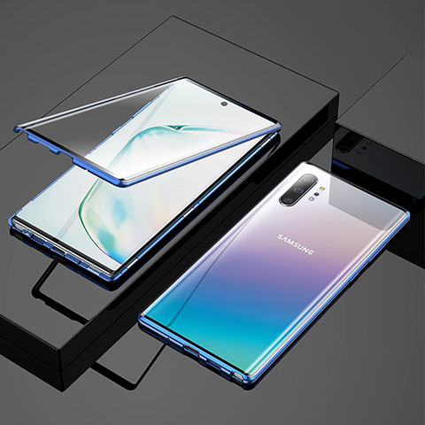 Custodia Lusso Alluminio Laterale Specchio 360 Gradi Cover M03 per Samsung Galaxy Note 10 Plus 5G Blu