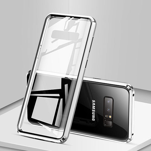 Custodia Lusso Alluminio Laterale Specchio 360 Gradi Cover M03 per Samsung Galaxy Note 8 Argento