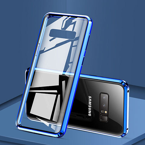 Custodia Lusso Alluminio Laterale Specchio 360 Gradi Cover M03 per Samsung Galaxy Note 8 Duos N950F Blu