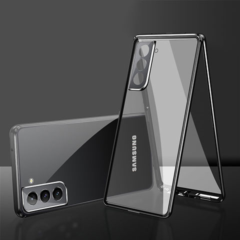 Custodia Lusso Alluminio Laterale Specchio 360 Gradi Cover M03 per Samsung Galaxy S21 5G Nero