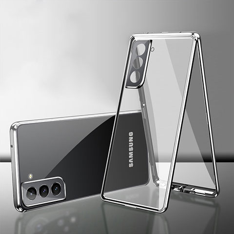 Custodia Lusso Alluminio Laterale Specchio 360 Gradi Cover M03 per Samsung Galaxy S21 Plus 5G Argento
