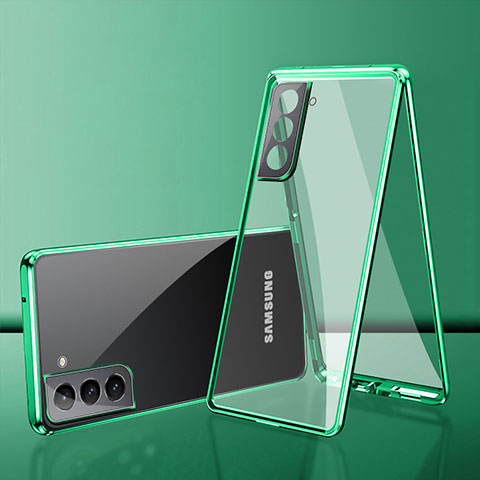 Custodia Lusso Alluminio Laterale Specchio 360 Gradi Cover M03 per Samsung Galaxy S21 Plus 5G Verde