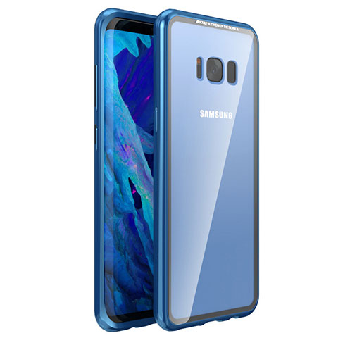 Custodia Lusso Alluminio Laterale Specchio 360 Gradi Cover M03 per Samsung Galaxy S8 Plus Blu