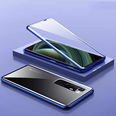 Custodia Lusso Alluminio Laterale Specchio 360 Gradi Cover M03 per Xiaomi Mi 10 Ultra Blu
