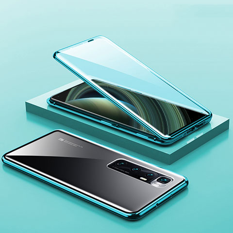 Custodia Lusso Alluminio Laterale Specchio 360 Gradi Cover M03 per Xiaomi Mi 10 Ultra Ciano