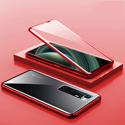 Custodia Lusso Alluminio Laterale Specchio 360 Gradi Cover M03 per Xiaomi Mi 10 Ultra Rosso