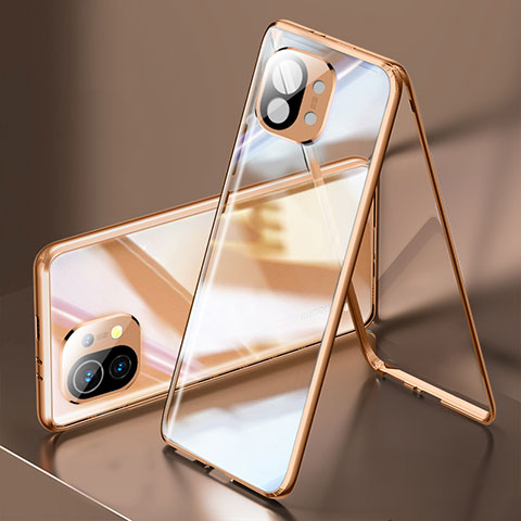 Custodia Lusso Alluminio Laterale Specchio 360 Gradi Cover M03 per Xiaomi Mi 11 5G Oro