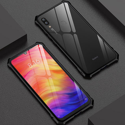 Custodia Lusso Alluminio Laterale Specchio 360 Gradi Cover M03 per Xiaomi Redmi Note 7 Pro Nero