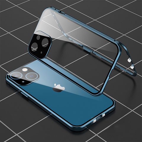 Custodia Lusso Alluminio Laterale Specchio 360 Gradi Cover M04 per Apple iPhone 13 Blu