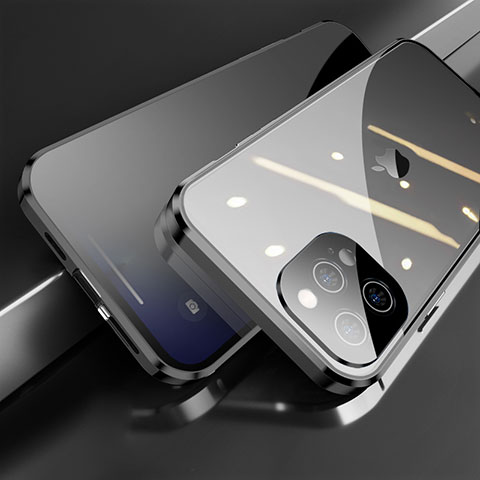 Custodia Lusso Alluminio Laterale Specchio 360 Gradi Cover M04 per Apple iPhone 13 Pro Max Nero