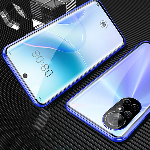 Custodia Lusso Alluminio Laterale Specchio 360 Gradi Cover M04 per Huawei Nova 8 5G Blu