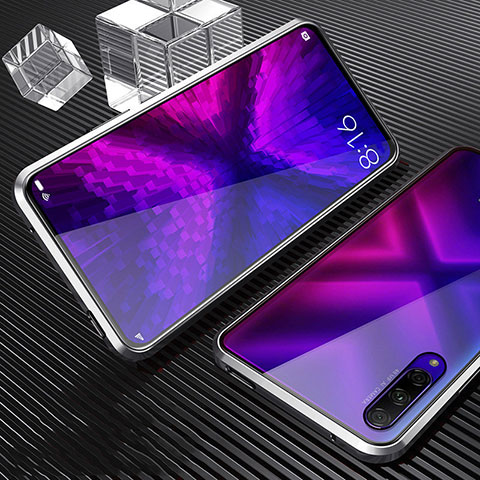 Custodia Lusso Alluminio Laterale Specchio 360 Gradi Cover M04 per Huawei P Smart Pro (2019) Argento