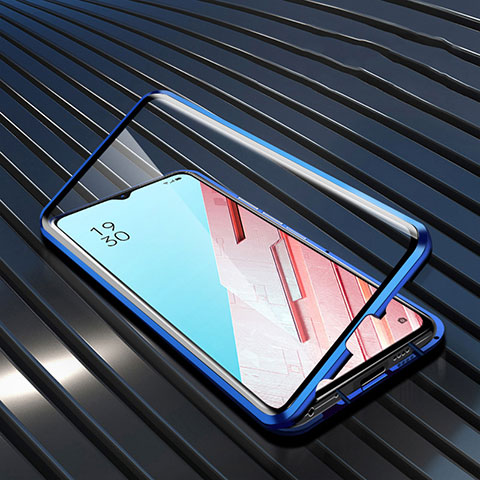 Custodia Lusso Alluminio Laterale Specchio 360 Gradi Cover M04 per Oppo Find X2 Lite Blu