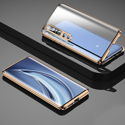 Custodia Lusso Alluminio Laterale Specchio 360 Gradi Cover M04 per Xiaomi Mi 10 Pro Oro