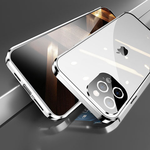 Custodia Lusso Alluminio Laterale Specchio 360 Gradi Cover M05 per Apple iPhone 14 Pro Max Argento