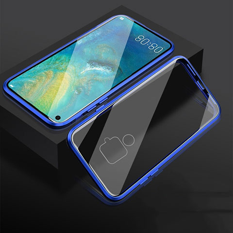 Custodia Lusso Alluminio Laterale Specchio 360 Gradi Cover M05 per Huawei Mate 30 Lite Blu