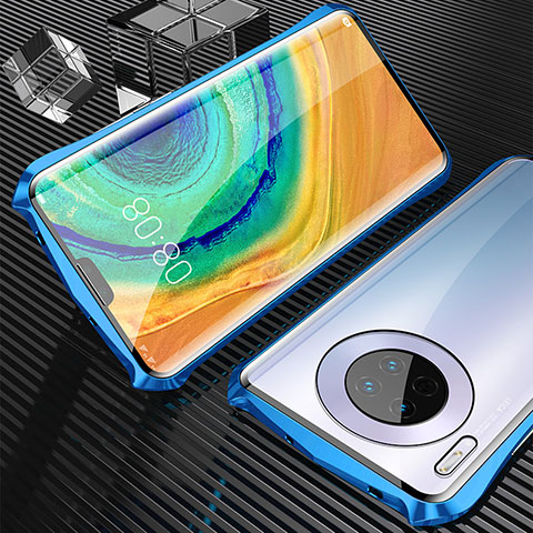 Custodia Lusso Alluminio Laterale Specchio 360 Gradi Cover M05 per Huawei Mate 30 Pro 5G Blu