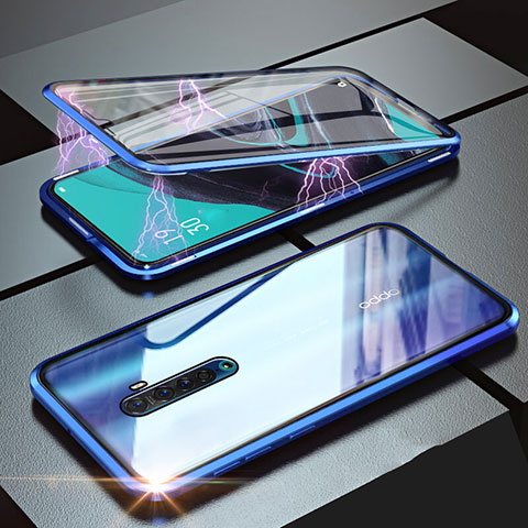 Custodia Lusso Alluminio Laterale Specchio 360 Gradi Cover M05 per Oppo Reno2 Blu