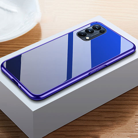 Custodia Lusso Alluminio Laterale Specchio 360 Gradi Cover M05 per Oppo Reno5 5G Blu