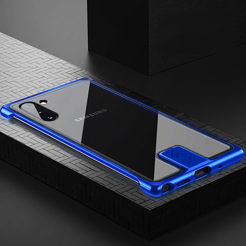 Custodia Lusso Alluminio Laterale Specchio 360 Gradi Cover M05 per Samsung Galaxy Note 10 Blu