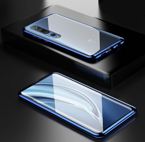 Custodia Lusso Alluminio Laterale Specchio 360 Gradi Cover M05 per Xiaomi Mi 10 Pro Blu