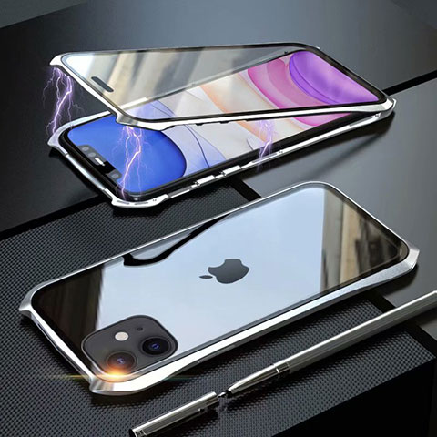 Custodia Lusso Alluminio Laterale Specchio 360 Gradi Cover M06 per Apple iPhone 11 Argento