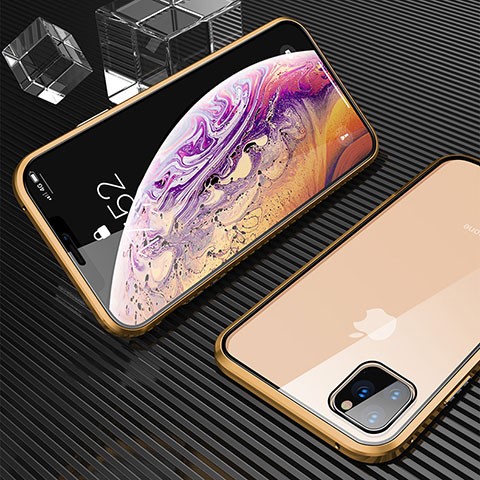 Custodia Lusso Alluminio Laterale Specchio 360 Gradi Cover M06 per Apple iPhone 11 Pro Max Oro