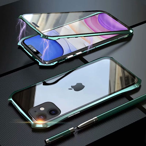 Custodia Lusso Alluminio Laterale Specchio 360 Gradi Cover M06 per Apple iPhone 11 Verde