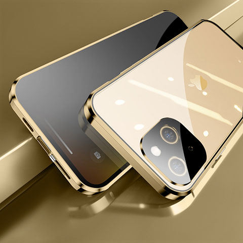 Custodia Lusso Alluminio Laterale Specchio 360 Gradi Cover M06 per Apple iPhone 14 Plus Oro