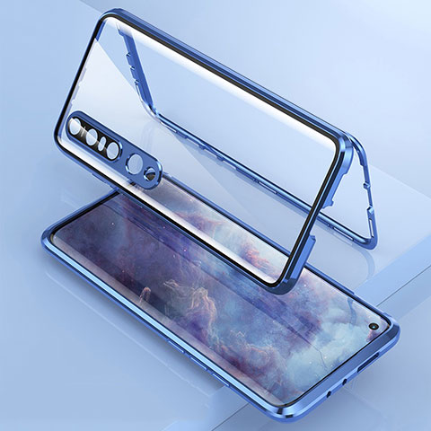Custodia Lusso Alluminio Laterale Specchio 360 Gradi Cover M06 per Xiaomi Mi 10 Pro Blu