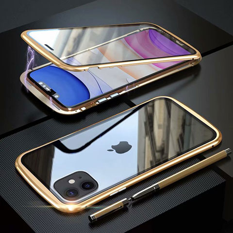 Custodia Lusso Alluminio Laterale Specchio 360 Gradi Cover M07 per Apple iPhone 11 Oro