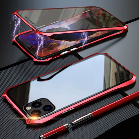Custodia Lusso Alluminio Laterale Specchio 360 Gradi Cover M07 per Apple iPhone 11 Pro Max Rosso