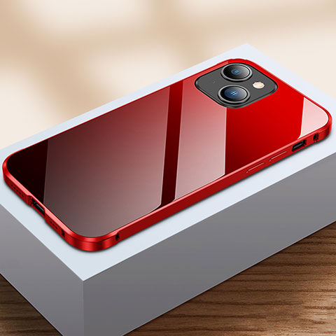 Custodia Lusso Alluminio Laterale Specchio 360 Gradi Cover M07 per Apple iPhone 13 Rosso e Nero