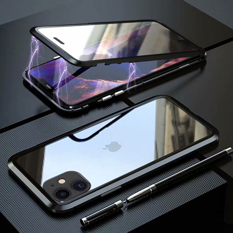 Custodia Lusso Alluminio Laterale Specchio 360 Gradi Cover M08 per Apple iPhone 11 Nero
