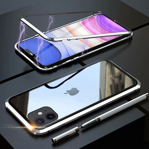 Custodia Lusso Alluminio Laterale Specchio 360 Gradi Cover M09 per Apple iPhone 11 Argento